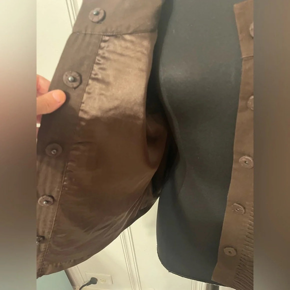 CHICO’S Textured Ribbon Stitch Chocolate Brown Beaded Jacket Size 2 / Medium‎ - Picture 5 of 9